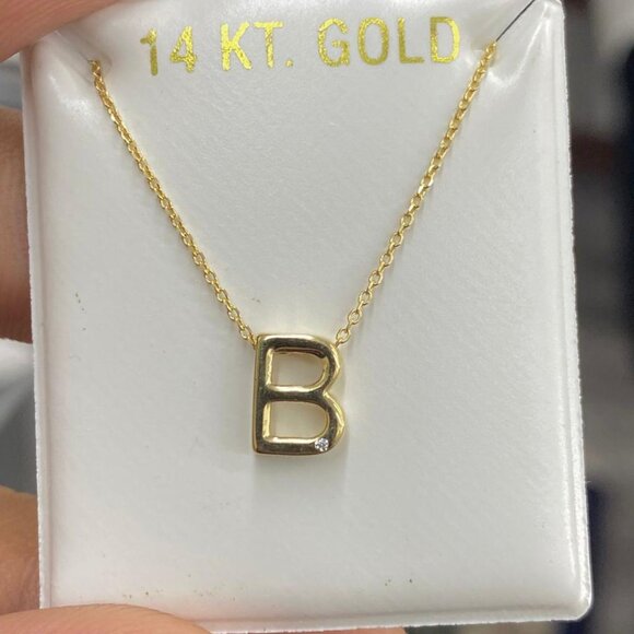 14K Yellow Gold Necklace Pendant Letters CZ Cable Link Chain 18" Jewelry Unisex - Picture 3 of 13